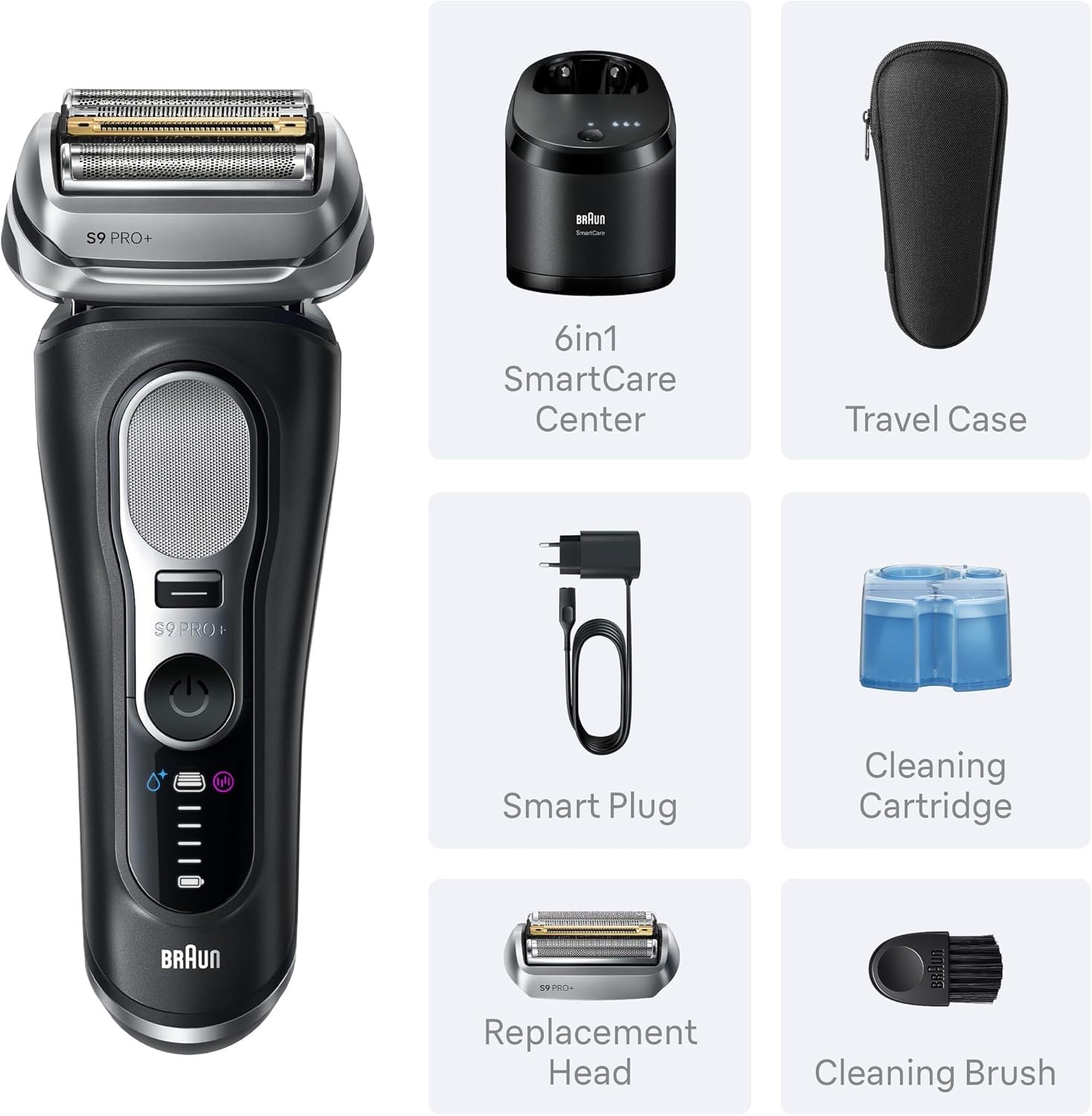 Braun Series 9 Pro shaving head close-up showing the five cutting elements